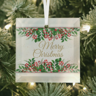 Gold, Red Barri Frohe Weihnachten Verheiratet Ornament Aus Glas