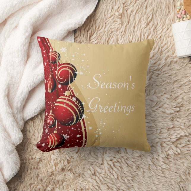Gold Red Baubles Season's Greetings Pillow Kissen (Decke)