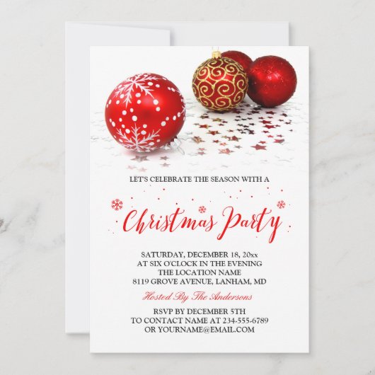 Gold Red Baubles Simple Stilvolles Weihnachts-Part Einladung (Vorderseite)