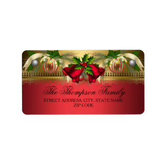 Gold Red Bells & Baubles Weihnachtsadressen Labels Adressaufkleber