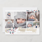 Gold Red Berries 6 FotoCollage Feiertagskarte (Vorderseite)