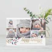 Gold Red Berries 6 FotoCollage Feiertagskarte (Stehend Vorderseite)