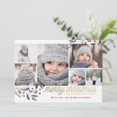 Gold Red Berries 6 FotoCollage | Frohe Weihnachten (Stehend Vorderseite)