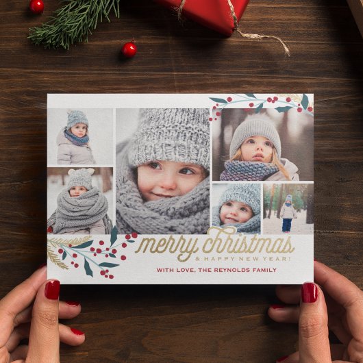 Gold Red Berries 6 FotoCollage | Frohe Weihnachten