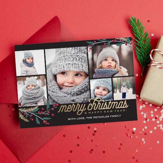 Gold Red Berries 6 FotoCollage | Frohe Weihnachten