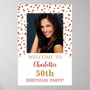 Gold Red Birthday Party Custom 20x30 Foto Poster