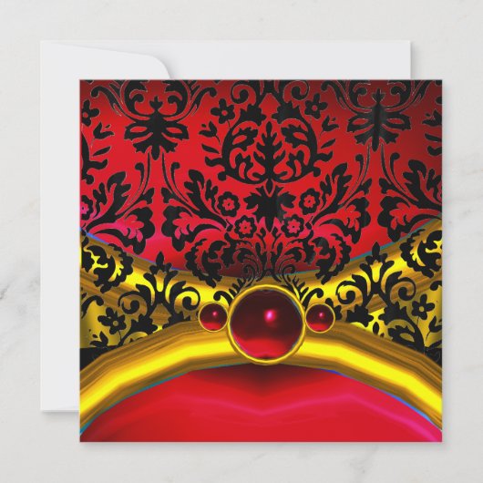 GOLD RED BLACK DAMASK RUBY GEM STONE MONOGRAMM EINLADUNG (Vorderseite)