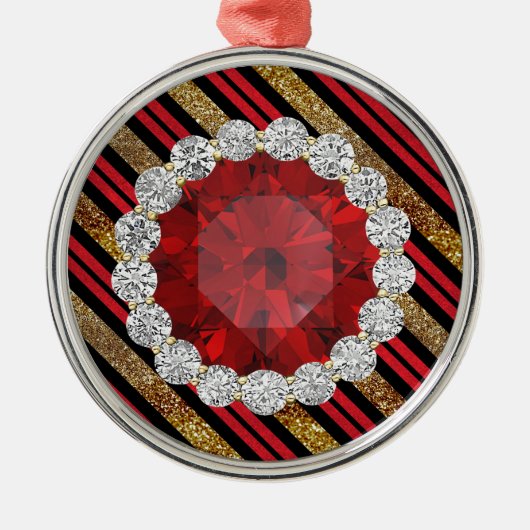 Gold Red & Black Imitats Glitzer Ruby & Diamonds Ornament Aus Metall (Vorne)