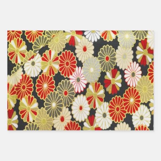 Gold Red Black Japanisch Kimono Floral Decoupage Geschenkpapier Set (Vorderseite)