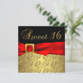 Gold Red Black Sweet 16 Geburtstagsparty Einladung (Stehend Vorderseite)
