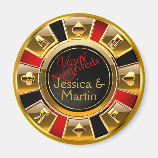 Gold, Red & Black Vegas Casino Chip Gefallen Magnet (Vorne)