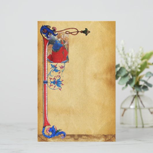 GOLD RED BLUE CHRISTMAS ANGEL FLORAL PARCHMENT BRIEFPAPIER (Stehend Vorderseite)
