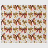 Gold Red Bows Christmas Geschenkpapier (Flach)