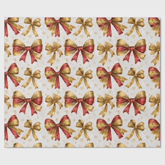 Gold Red Bows Christmas Geschenkpapier (Flach)