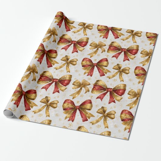 Gold Red Bows Christmas Geschenkpapier (Ungerollt)