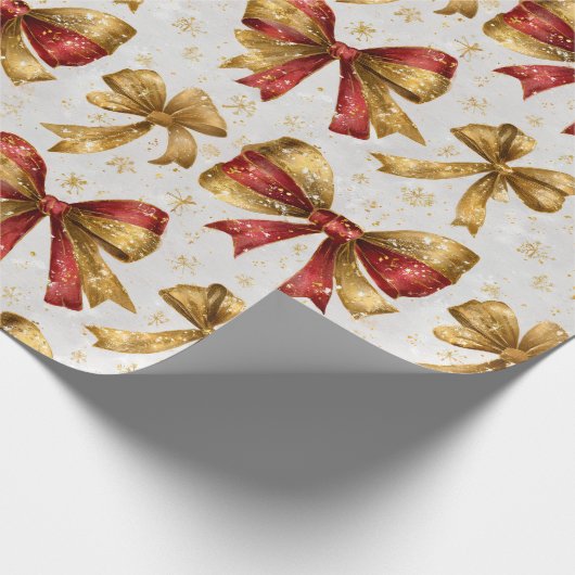 Gold Red Bows Christmas Geschenkpapier (Ecke)