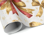 Gold Red Bows Christmas Geschenkpapier (Rolleneckpunkt)