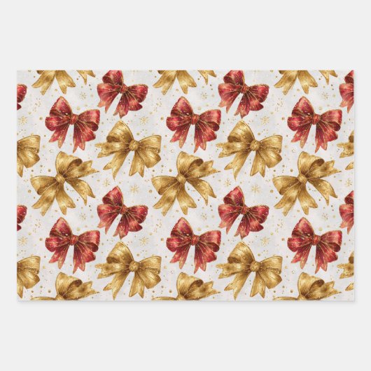 Gold Red Bows Christmas Geschenkpapier Set (Vorderseite 2)