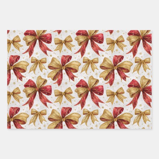 Gold Red Bows Christmas Geschenkpapier Set (Vorderseite)