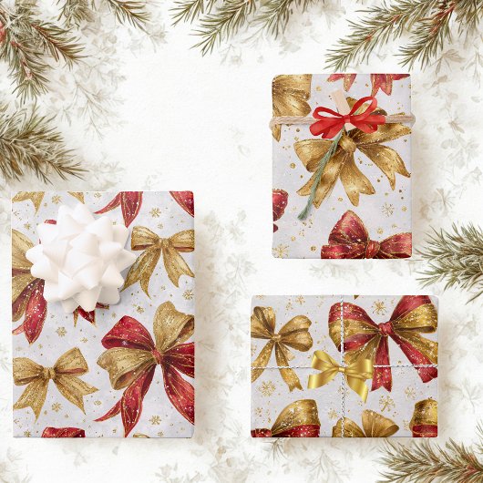 Gold Red Bows Christmas Geschenkpapier Set