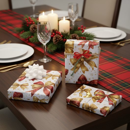 Gold Red Bows Christmas Geschenkpapier Set