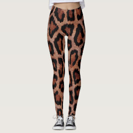 Gold Red Brown Black Leopard Animal Print Leggings