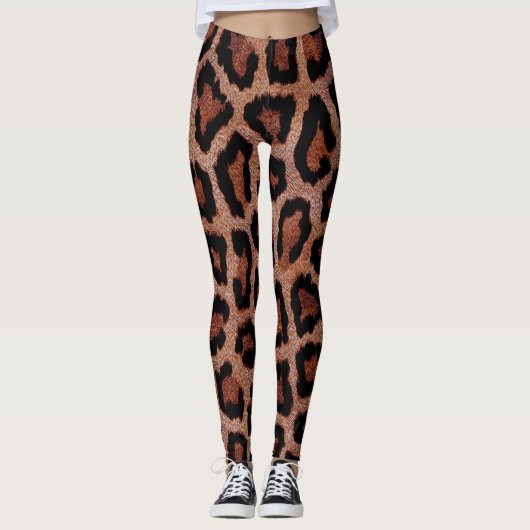 Gold Red Brown Black Leopard Animal Print Leggings (Vorderseite)