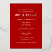 Gold Red Chinese Longevity (Shou) Birthday Folieneinladung (Rückseite)