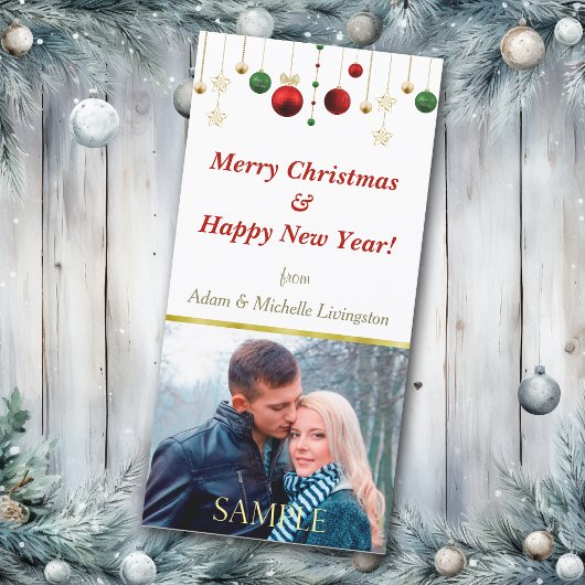 Gold Red Christmas Ball Feiertagskarte