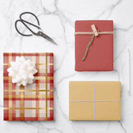 Gold Red Christmas Kariert Geschenkpapier Set