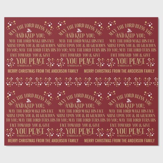 Gold Red Christmas Sessing Nummern 6:24-26 Geschenkpapier (Flach)