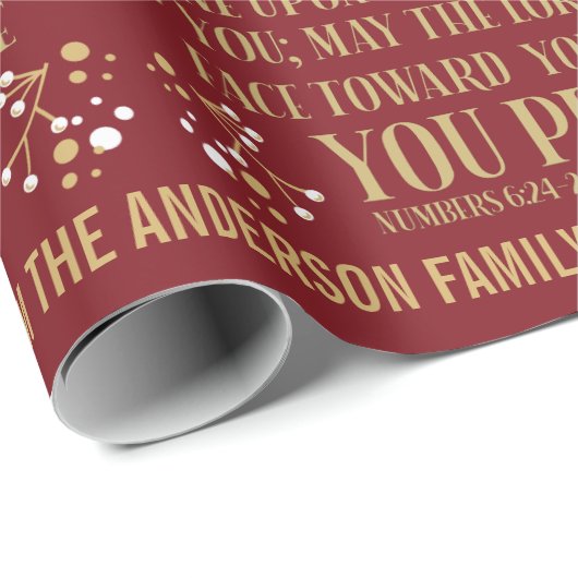 Gold Red Christmas Sessing Nummern 6:24-26 Geschenkpapier (Rolleneckpunkt)
