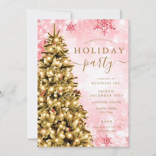 Gold Red Christmas Tree Company Holiday Party Einladung (Vorderseite)