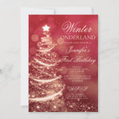 Gold Red Christmas Winter Onederland 1st Birthday Einladung (Vorderseite)