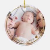 Gold Red Christmas Wreath Monogram & Family Foto Keramik Ornament (Hinten)