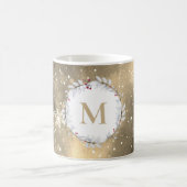 Gold Red Christmas Wreath Monogram Kaffeetasse (Mittel)
