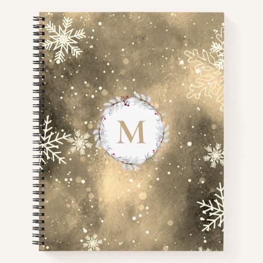 Gold Red Christmas Wreath Monogram Sketchbook Notizblock (Vorderseite)