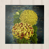 Gold Red Chrysanthemums auf Aquamarin Damaskus bei Fliese
