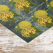 Gold Red Chrysanthemums auf Aquamarin Damaskus bei Seidenpapier