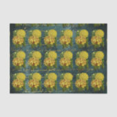 Gold Red Chrysanthemums auf Aquamarin Damaskus bei Seidenpapier (Vorderseite)