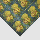 Gold Red Chrysanthemums auf Aquamarin Damaskus bei Seidenpapier (Ausschnitt)