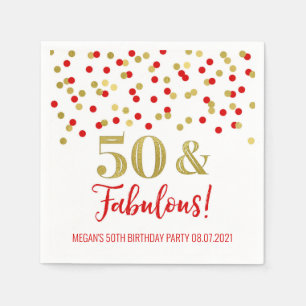 Gold Red Confetti 50 & Fabulous Geburtstag Serviette