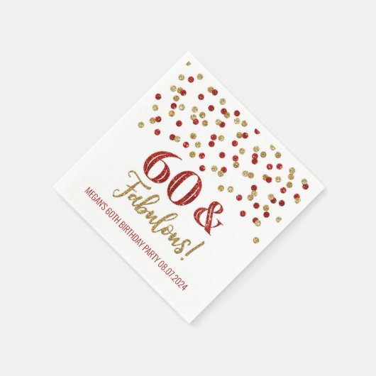 Gold Red Confetti 60 & Fabulous Serviette (Ecke)