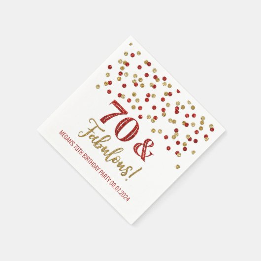 Gold Red Confetti 70 & Fabulous Serviette (Ecke)