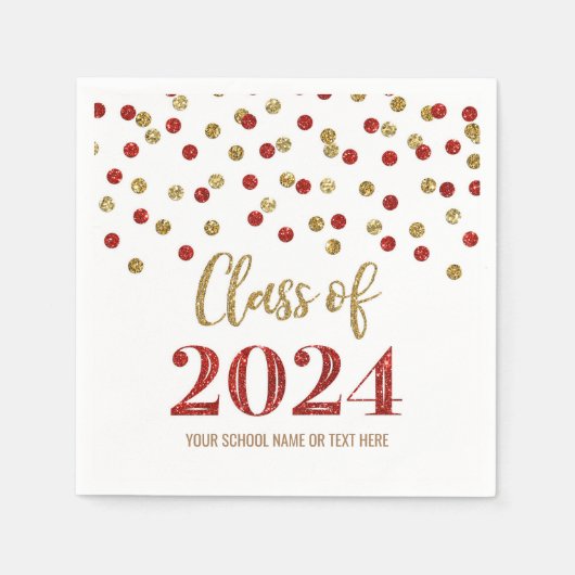 Gold Red Confetti Class of 2024 Napkins Serviette (Vorderseite)