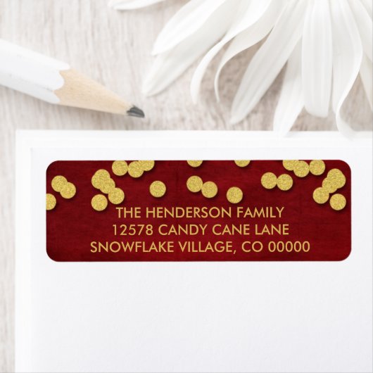 Gold & Red Confetti Dots Weihnachtslabel (Insitu)