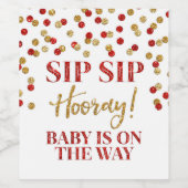 Gold Red Confetti Sip Hooray Weinetikett (Einzelnes Label)