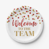 Gold Red Confetti Willkommen im Team Pappteller (Vorderseite)