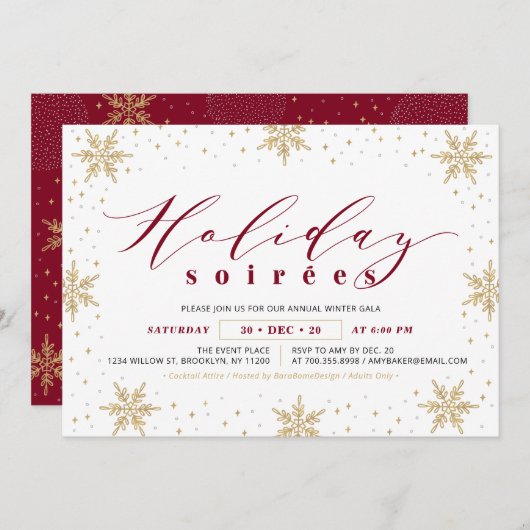 Gold & Red Corporate Holiday Soiree Party Einladung (Vorne/Hinten)