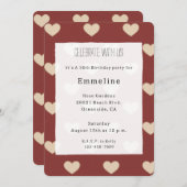 Gold Red Cream Glitter Hearts Birthday Einladung (Vorne/Hinten)